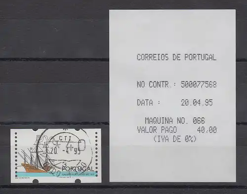 Portugal 1995 ATM Galeone Mi-Nr.10 Wert 40 mit ET-O und ET-AQ 