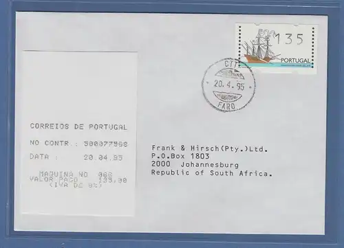 Portugal 1995 ATM Galeone Mi-Nr.10 Wert 135 auf FDC nach Südafrika mit ET-AQ 