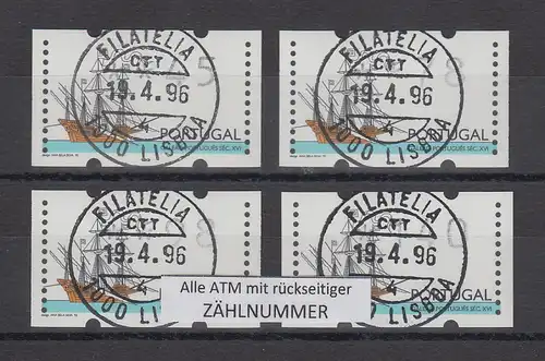 Portugal 1995 ATM Galeone Mi-Nr.10 Satz 45-78-98-140 mit ZN gestempelt