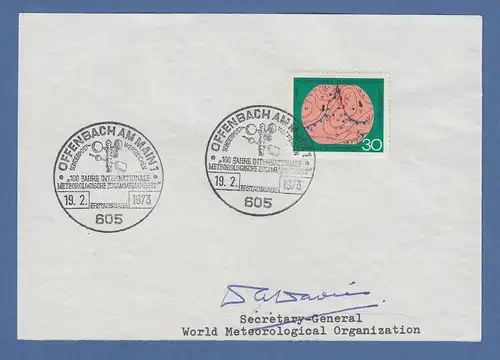 Dr. D. Davies Secretary-General World Meterological Org. original-Autogramm 1973