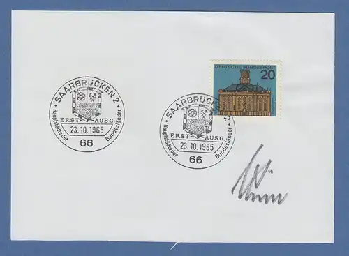 Fritz Schuster Oberbürgermeister der Stadt Saarbrücken original-Autogramm 1965