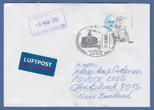 Auslandsbrief mit EF Rudolf Diesel Mi.-Nr. 1942 mit So.-Stempel KIEL gel. -> NZL