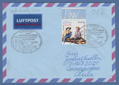 Bund 2001 Lp-Brief nach Chile mit EF Mi.-Nr. 2194 So.-O BONN EURO-Briefmarken