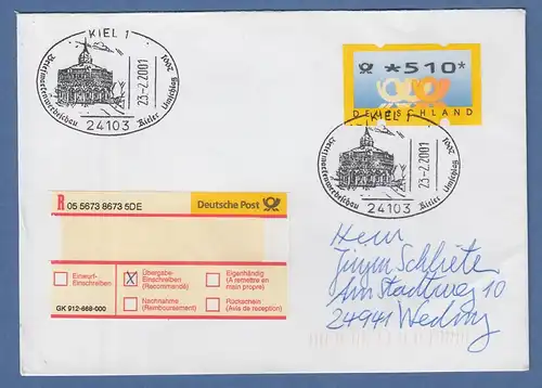 Bund ATM 3. Ausgabe Wert 510 Pfg auf R-Brief mit Sonder-O KIEL 23.2.2001