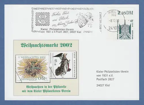 Bund 2001 47Pfg SWK Mi-Nr. 2176 Eckrandstück OL als EF auf Postkarte O KIEL 2002