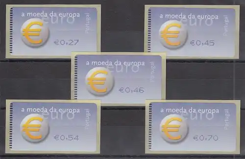 Portugal 2002 ATM €-Einführung SMD Mi-Nr. 40.1.Satz 5 Werte 27-45-46-54-70 **