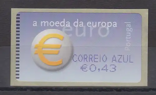 Portugal 2002 ATM €-Einführung SMD Mi-Nr. 40.1 Wert Z2 AZUL 0,43 **