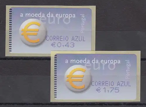 Portugal 2002 ATM €-Einführung SMD Mi-Nr. 40.1.Z2 Satz 2 Werte AZUL 43-175 **