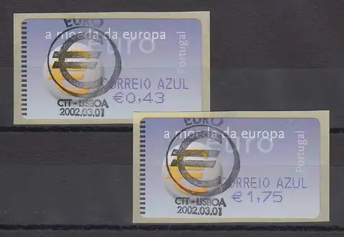 Portugal 2002 ATM €-Einführung SMD Mi-Nr. 40.1.Z2 Satz 2 Werte AZUL 43-175 ET-O