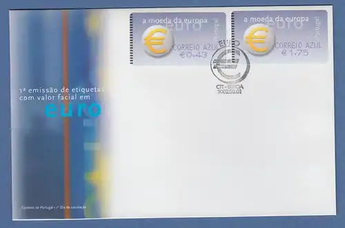 Portugal 2002 ATM €-Einführung SMD Mi-Nr. 40.1.Z2 Satz 2 Werte AZUL 43-175 FDC