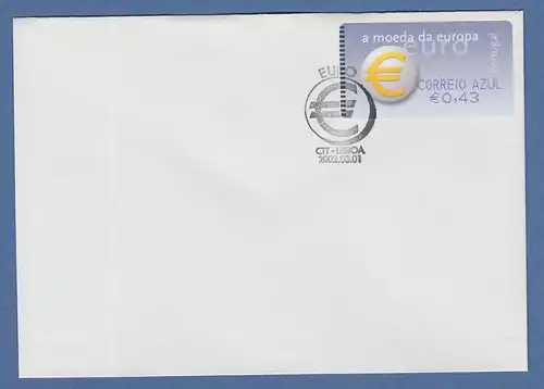 Portugal 2002 ATM €-Einführung SMD Mi-Nr. 40.1.Z2 Wert AZUL 0,43 auf blanco-FDC