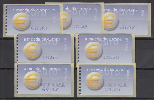 Portugal 2002 ATM €-Einführung SMD Mi-Nr. 40.1.Satz 7 Werte 0,30 - 1,75 ** 