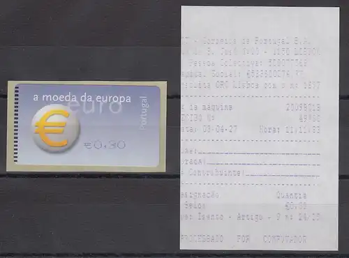 Portugal 2002 ATM €-Einführung SMD Mi-Nr. 40.1.Wert 0,30 **  + AQ