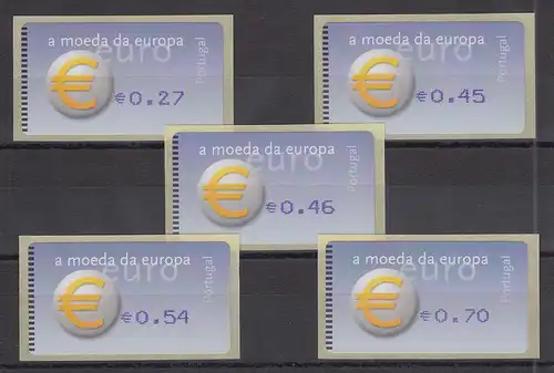 Portugal 2002 ATM €-Einführung Amiel Mi-Nr. 40.2.2 Satz 5 Werte 0,27 - 0,70 ** 