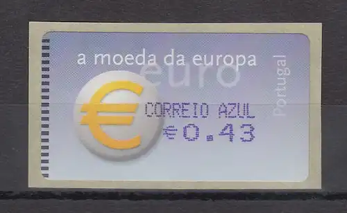 Portugal 2002 ATM €-Einführung Amiel Mi-Nr. 40.2.2 Z2 Wert AZUL 0,43 ** 