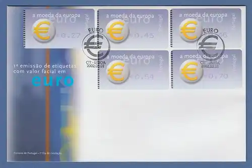 Portugal 2002 ATM €-Einführung Amiel Mi-Nr. 40.2.2 Satz 5 Werte 0,27 - 0,70 FDC