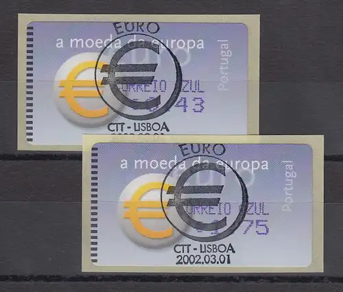 Portugal 2002 ATM €-Einführung Amiel Mi-Nr 40.2.2 Z2 Satz AZUL 0,43 / 1,75 ET-O 