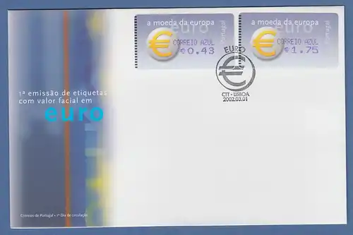 Portugal 2002 ATM €-Einführung Amiel Mi-Nr 40.2.2 Z2 Satz AZUL 0,43 / 1,75 FDC