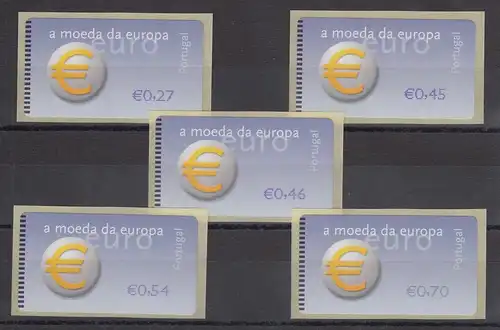 Portugal 2002 ATM €-Einführung NewVision Mi-Nr. 40.3 Satz 5 Wte. 0,27 - 0,70 ** 