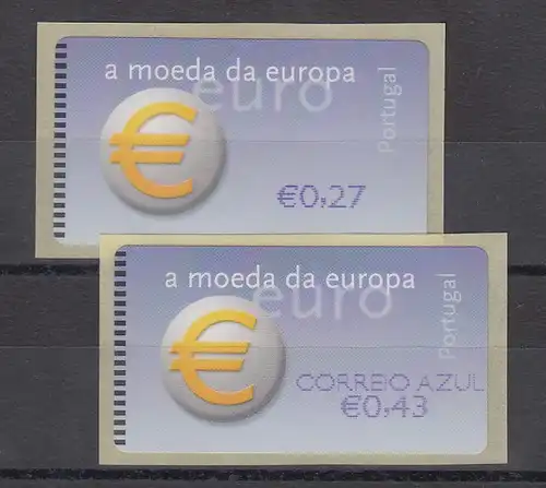 Portugal 2002 ATM €-Einführung NewVision Mi-Nr. 40.3 je eine ATM Z1 und Z2 **