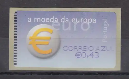 Portugal 2002 ATM €-Einführung NewVision Mi-Nr. 40.3 Z2 Wert 0,43 **