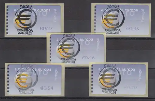 Portugal 2002 ATM €-Einführung NewVision Mi-Nr 40.3 Satz 5 Wte. 0,27 - 0,70 ET-O