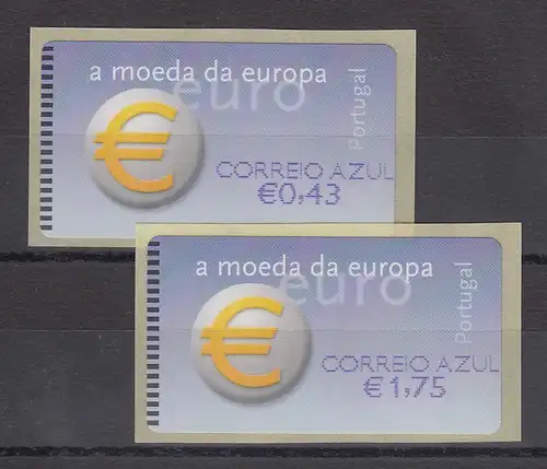 Portugal 2002 ATM €-Einführung NewVision Mi-Nr 40.3 Z2 Satz AZUL 0,43 - 1,75 **