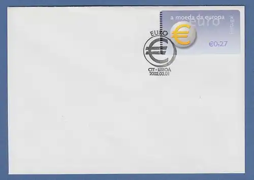 Portugal 2002 ATM €-Einführung NewVision Mi-Nr 40.3 Z1 Wert 0,27 auf blanco-FDC