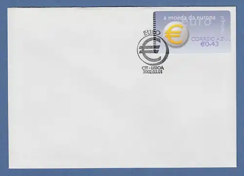 Portugal 2002 ATM €-Einführung NewVision Mi-Nr 40.3 Z2 Wert 0,43 auf blanco-FDC