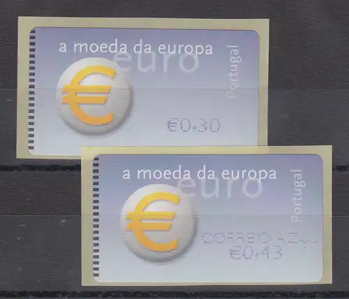 Portugal 2002 ATM €-Einführung NewVision Mi-Nr 40.3 Wert 0,30 und AZUL 0,43 **