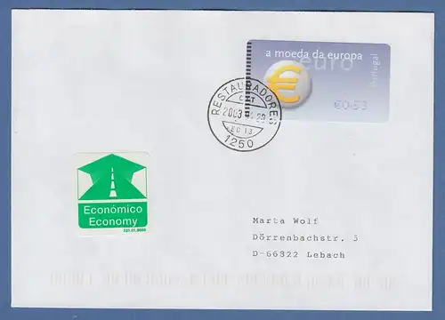 Portugal 2002 ATM €-Einführung NewVision Mi-Nr 40.3 Wert 0,53 auf Brief nach D