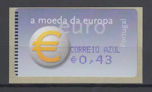 Portugal 2002 ATM €-Einführung Amiel OA Mi-Nr 40.2.1 Z2 Wert AZUL 0,43 ** 