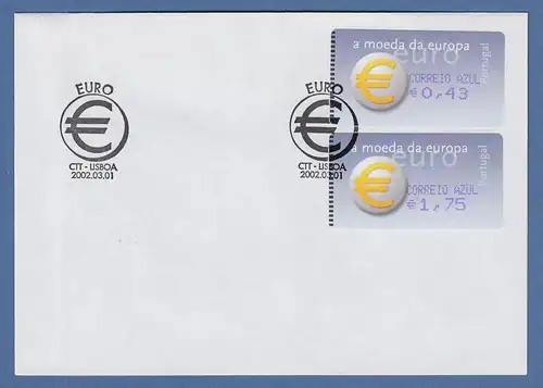 Portugal 2002 ATM €-Einführung Amiel OA Mi-Nr 40.2.1 Z2 Satz 2 Werte auf FDC