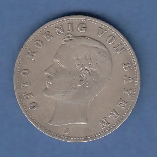 Bayern König Otto  Silbermünze 2 Mark D 1907   Sehr schön !  