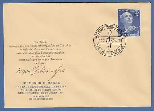 Berlin 1955 Klass. Musik Wilhelm Furtwängler Mi.-Nr. 128 auf amtlichem FDC