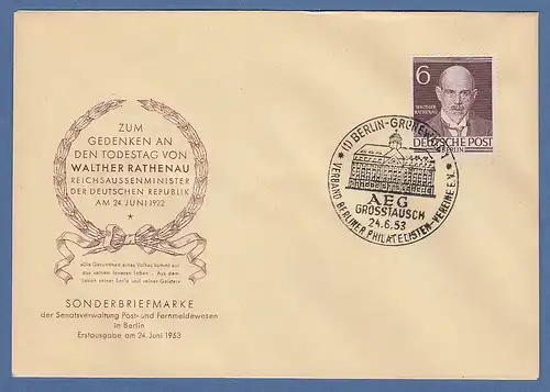 Berlin 1953 Walther Rathenau Mi.-Nr. 93 auf amtlichem FDC