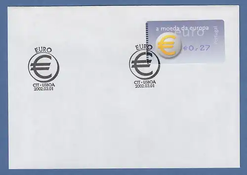 Portugal 2002 ATM €-Einführung Amiel OA Mi-Nr 40.2.1 Z1 Wert 0,27 auf FDC