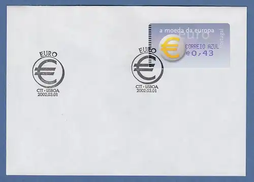 Portugal 2002 ATM €-Einführung Amiel OA Mi-Nr 40.2.1 Z2 Wert 0,43 auf FDC