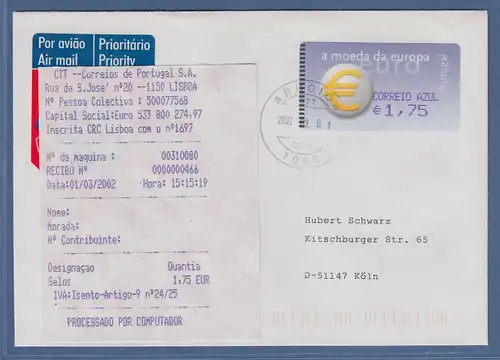 Portugal 2002 ATM €-Einführung Amiel OA Mi-Nr 40.2.1 Z2 Wert 1,75 auf FDC mit AQ