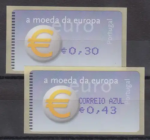 Portugal 2002 ATM €-Einführung Amiel OA Mi-Nr 40.2.1 Z1 und Z2  je 1 Wert ** 