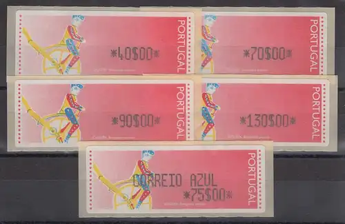 Portugal 1994 ATM Ciclista Mi.-Nr. 6 Z1 / Z2 Satz 40-70-90-130-AZUL75 ** 