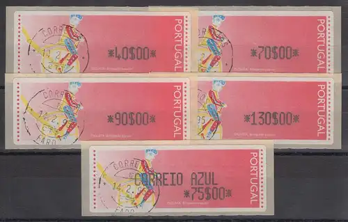 Portugal 1994 ATM Ciclista Mi.-Nr. 6 Z1 / Z2 Satz 40-70-90-130-AZUL75 gestemp.