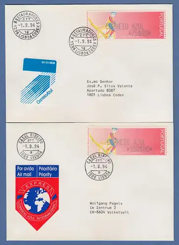 Portugal 1994 ATM Ciclista Mi.-Nr. 6 Z2 Satz 75 - 350 auf 2 FDC O RESTAURADORES