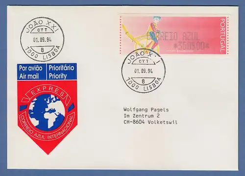 Portugal 1994 ATM Ciclista Mi.-Nr. 6 Z2 Wert AZUL 350 auf FDC mit O JOAO XXI 