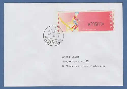 Portugal 1992 ATM Ciclista Mi.-Nr. 6 Z1 Wert 70 auf Brief nach D, O FARO 14.2.95