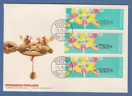 Portugal 1995 ATM Galinhas Mi.-Nr. 9 Z1 Satz 40-75-190 auf offiz. FDC 1.3.95