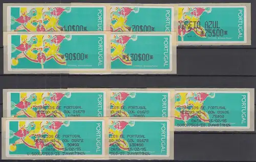 Portugal 1995 ATM Galinhas Mi.-Nr. 9 Z1 Satz 5 Werte 40-70-90-130-AZUL75 ** + AQ