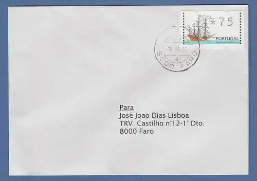 Portugal 1997 ATM Galeone mit DV Mi.-Nr. 15 Z2 Azul-Wert A75 auf Inlands-Brief