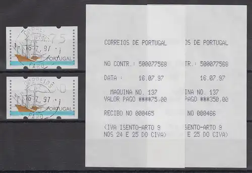 Portugal 1997 ATM Galeone mit DV Mi.-Nr. 15 Z2 Azul-Satz A75-A350 2 Werte O AQ