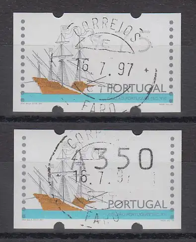 Portugal 1997 ATM Galeone mit DV Mi.-Nr. 15 Z2 Azul-Satz A75-A350 2 Werte gest.